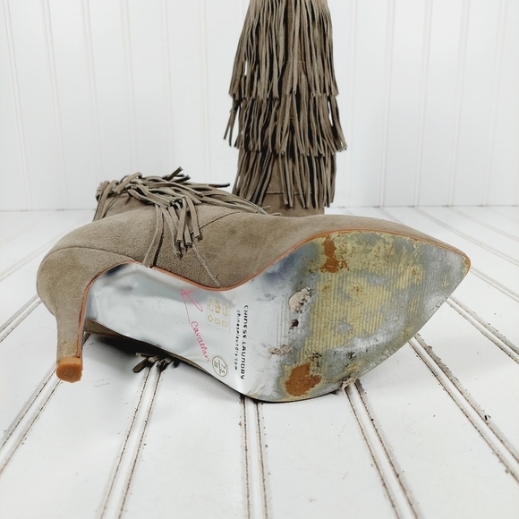 Chinese Laundry Kristin Cavallari Charm Fringe Taupe Brown Suede Bootie K308 - Picture 8 of 14